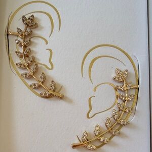 Persimmon Gold Leaf Pierced Ear Cuffs with Crystals